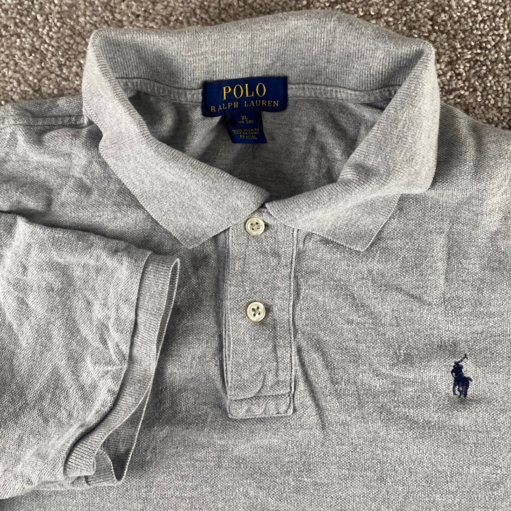 Polo Ralph Lauren Kids XL 18-20 Gray Short Sleeve Pique Polo Shirt Navy Pony